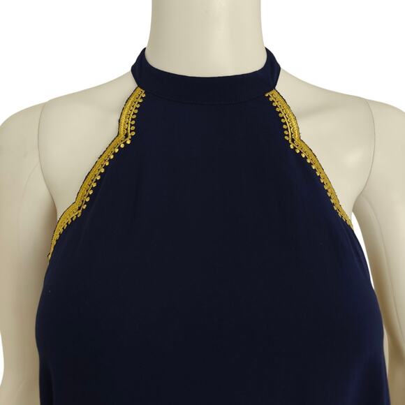 Lilly Pulitzer Quinn Halter Swing Dress Size XXS Navy Blue Gold Embroidery Lined - Picture 3 of 12